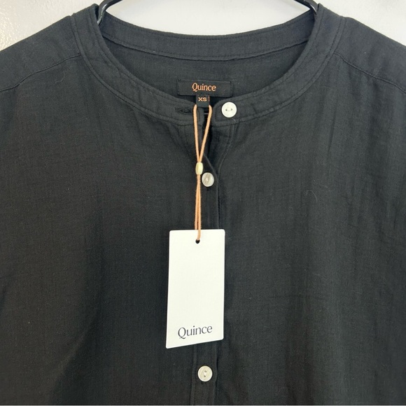 NWT Quince Gauze Short Roll Sleeve Button Front Black Top Size XS - Picture 6 of 10